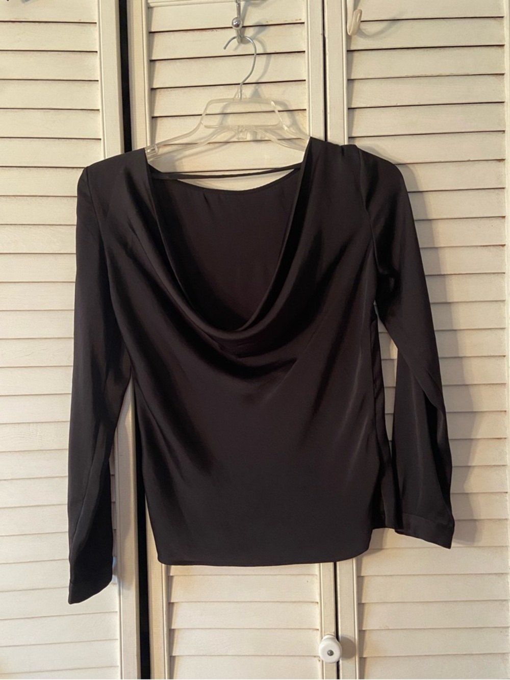 H&M Black Long-Sleeve Draped Cowl Neck Top